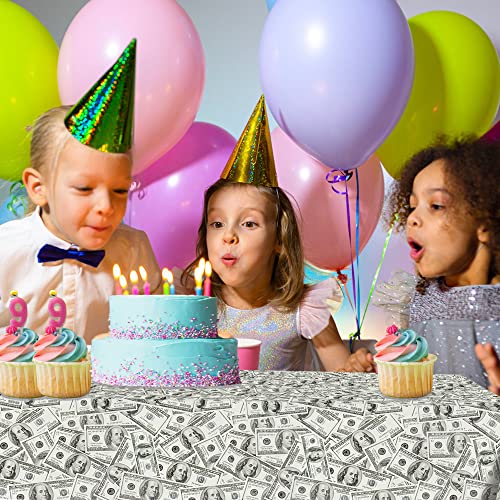 2 PCS Dollar Party Tablecloths, 87" Lx51 W Rectangular Plastic Table Covers, Birthday Party Disposable Tablecloths Party D...