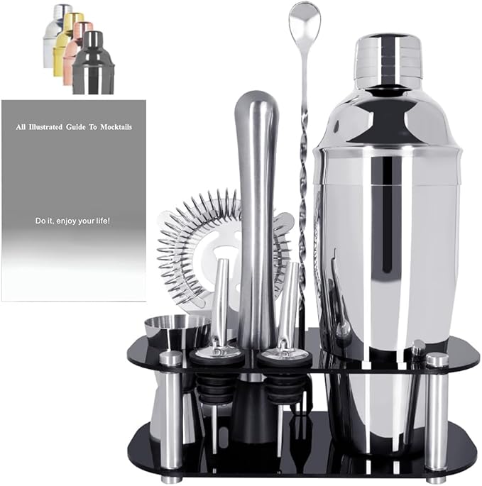 9Pcs Cocktail Shaker Set, Bartender Kit, Cocktail Shaker with Stand, Drink Mixing Includes Shakers,Strainer,Jigger,Bar Mix...