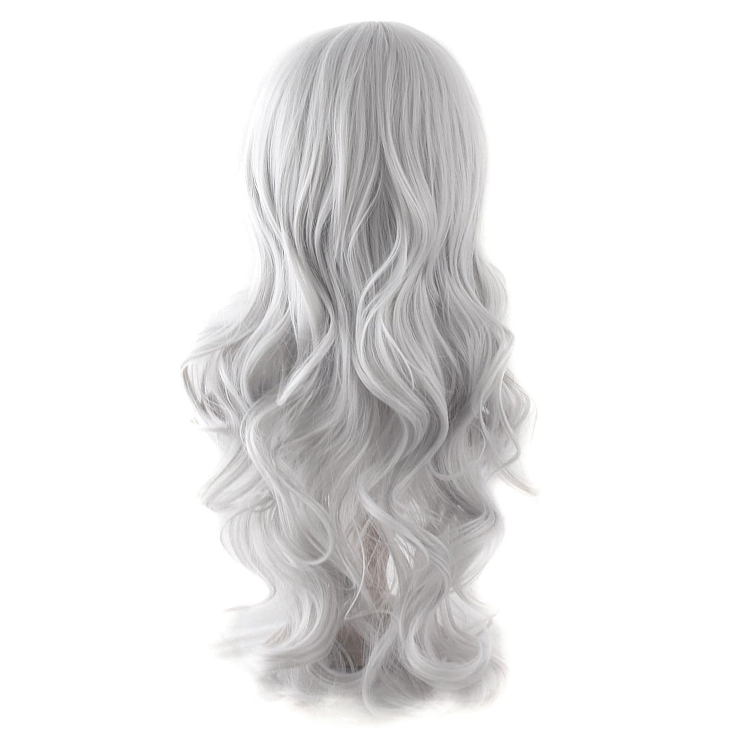 MapofBeauty 24 Inch/60 cm Charming Synthetic Fiber Long Wavy Side Bangs Women Party Wig (Silver Grey)