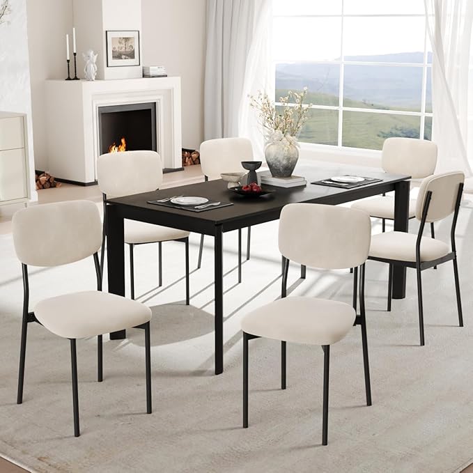 Einhomn Upholstered Dining Chairs Set of 6, Stackable Modern Dining Room Chairs, Kitchen Chairs w/Soft Velvet Backrest & Sturdy Metal Legs for Restaurant, Living Room, Cream Beige