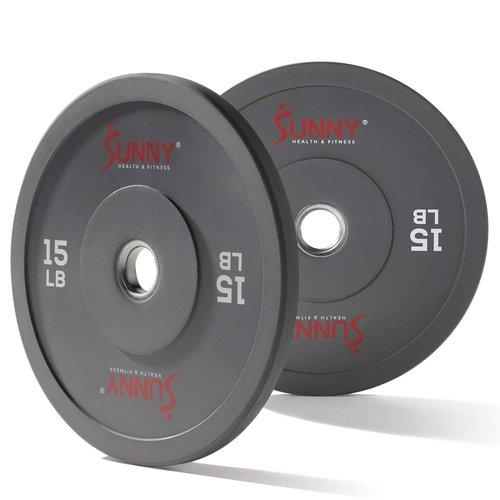 Sunny Health & Fitness Elite 2-Inch Rubber Olympic Bumper Weight Plate 10, 15, 25, 35, 45 & 55 LB w/ Steel Hub for Home Gym, Body Building, Strength Training, Barbell, Deadlifts, Weightlifting 15 POund (Pair) - SF-OP01-15