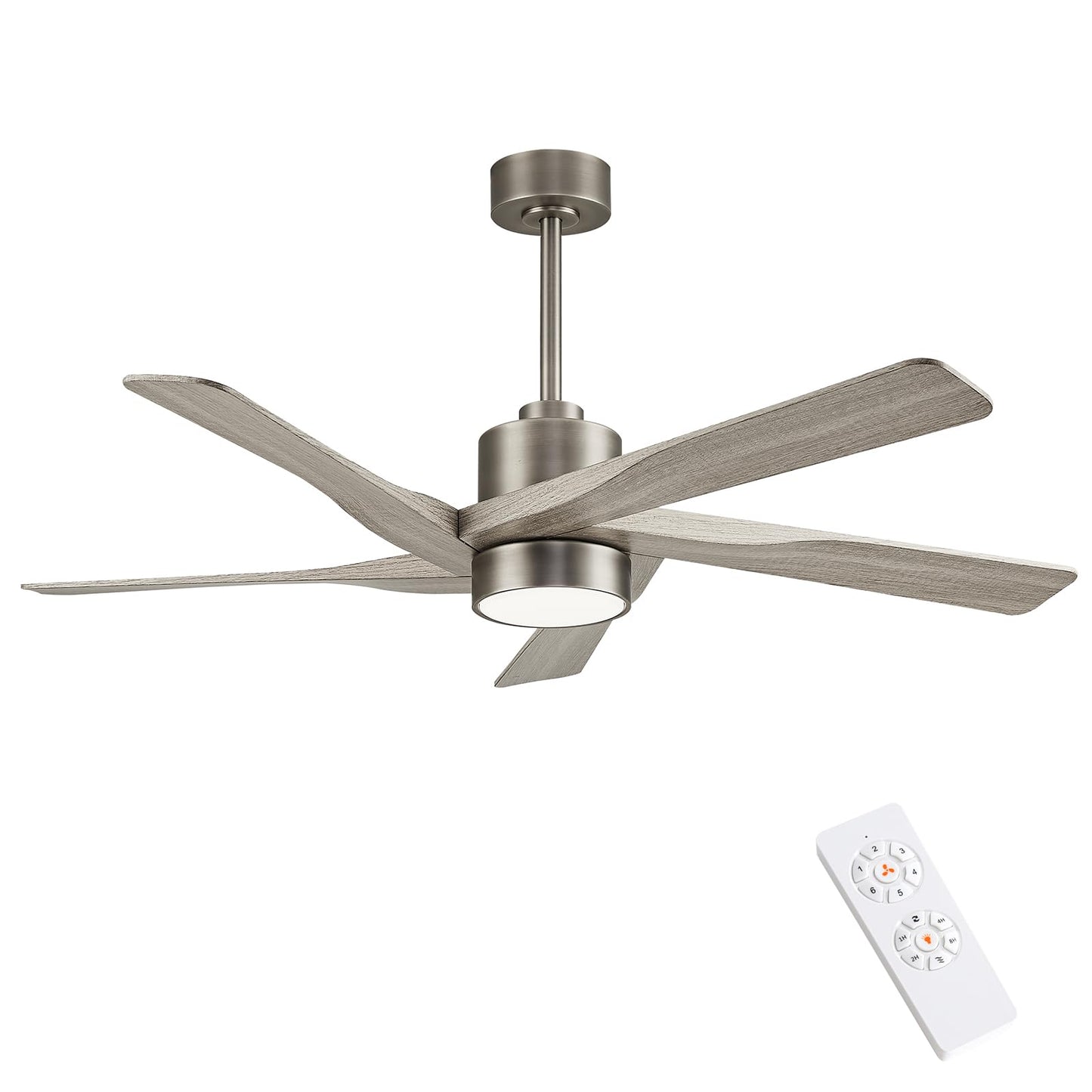 WINGBO 64" ABS DC Ceiling Fan with Lights, 5 Blade ABS Wood Grain Ceiling Fan with Remote, 6-Speed Reversible DC Motor, LED Ceiling Fans for Kitchen Bedroom Living Room, Antique Nickel and Grey