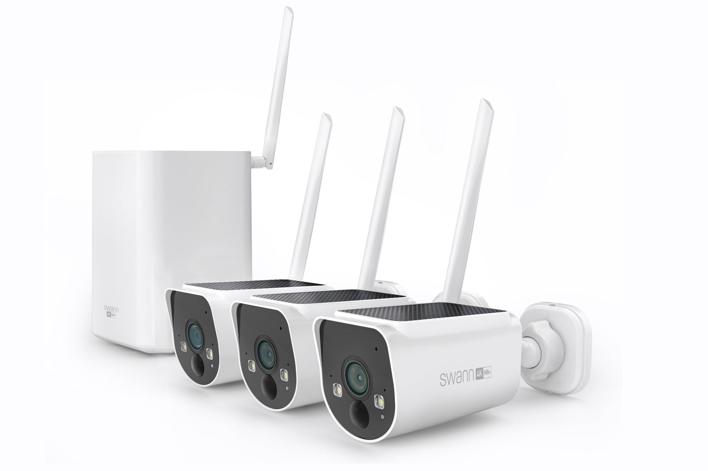 Swann MaxRanger4K Solar Wireless Security Camera System, 4K Ultra HD Outdoor Cameras, Long-Range Wi-Fi up to 2000ft, Color Night Vision, No Monthly Fees, 3-Cam Kit，MAXV2SD3