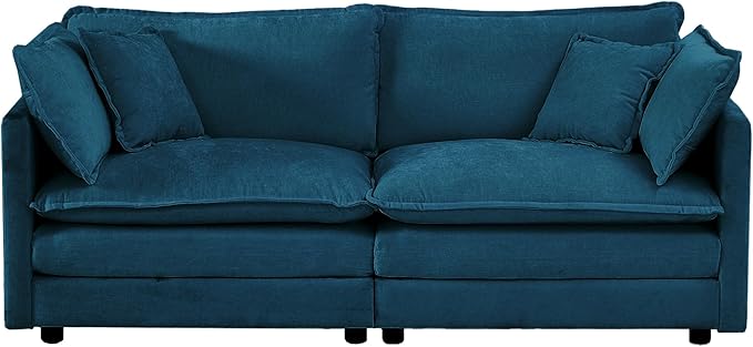 mikibama Luxury Loveseat Sofa Couch, 76" Modern Chenille Deep 2-Seater Cloud Couch with 2 Armrest Pillows and 2 Toss Pillows, Love Seat for Living Room Bedroom Office Apartment, Blue
