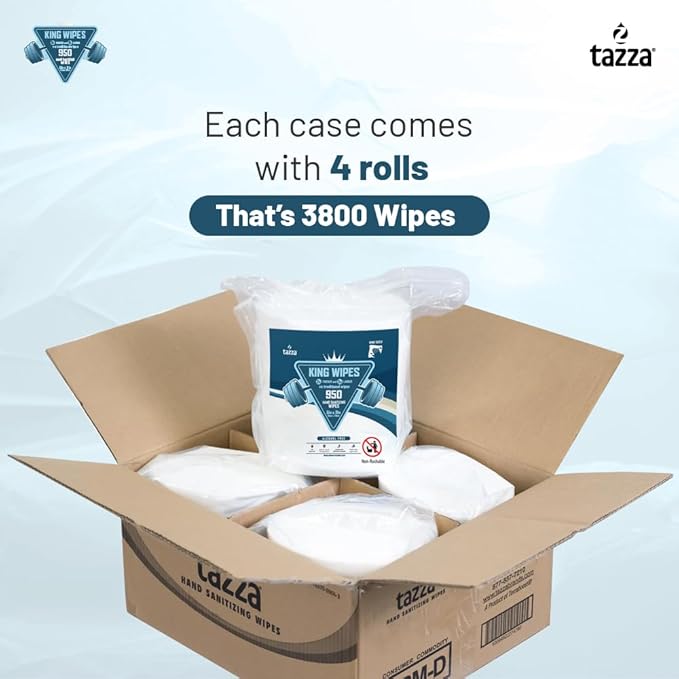 Tazza Wet Wipes, 4 x 950 Count (3800 Total Wipes) - Durable, Pre-Saturated Gym Equipment & Surface Cleaning Wipes