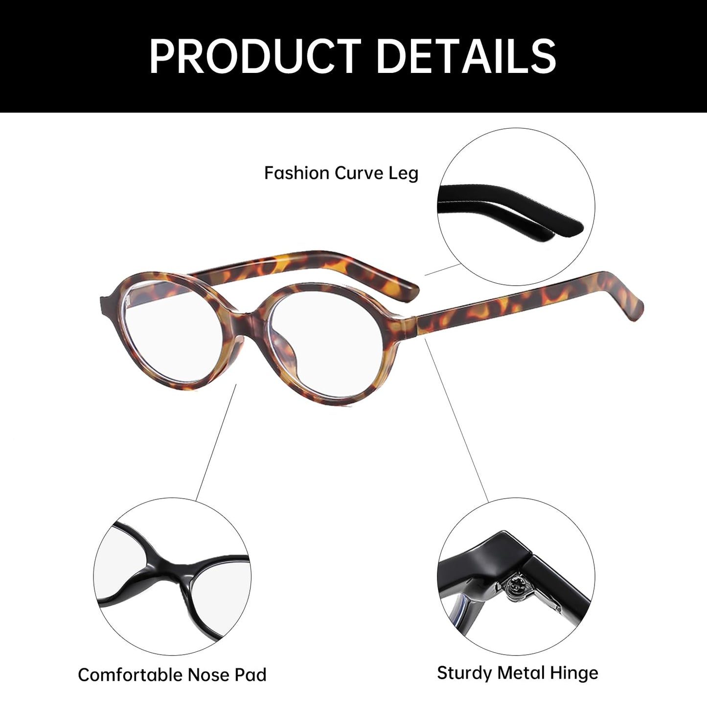 Yameize Small Oval Blue Light Blocking - Glasses Women Men Retro Clear Anti Blue Light Eyeglasses For Computer Gaming (Leopard C