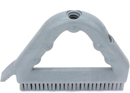 SPARTA Plastic Commercial Grout Brush, Triangle-Shaped Scrub Brush with Scraper and Two Threaded Holes for Attaching Handle (Sold Separately), 9 x 7 x 7 Inches, Gray