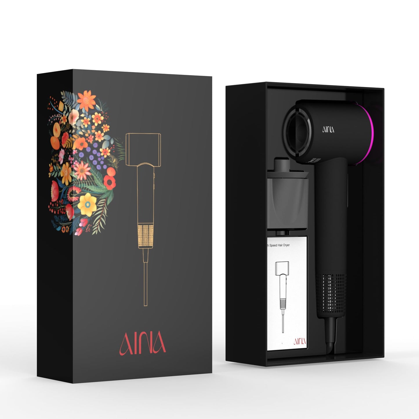 AINA Hair Dryer, Blow Dryer - Brushless Motor, 110,000 RPM Lightweight, Ionic Travel 110V/ALCI Plug(Sexy Rose)
