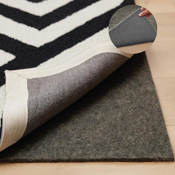 GORILLA GRIP Felt and Natural Rubber Stay in Place Slip Resistant Rug Pad, 1/8in Thick, 8x10 FT Protective Padding Under Area Rugs, Cushioned Gripper Pads, Carpet Runners, Hardwood Floors Protection