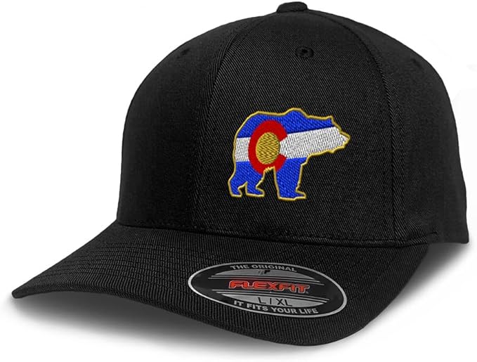 Flexfit Left Side Panel Colorado State Flag Bear Embroidery Hats for Men & Women