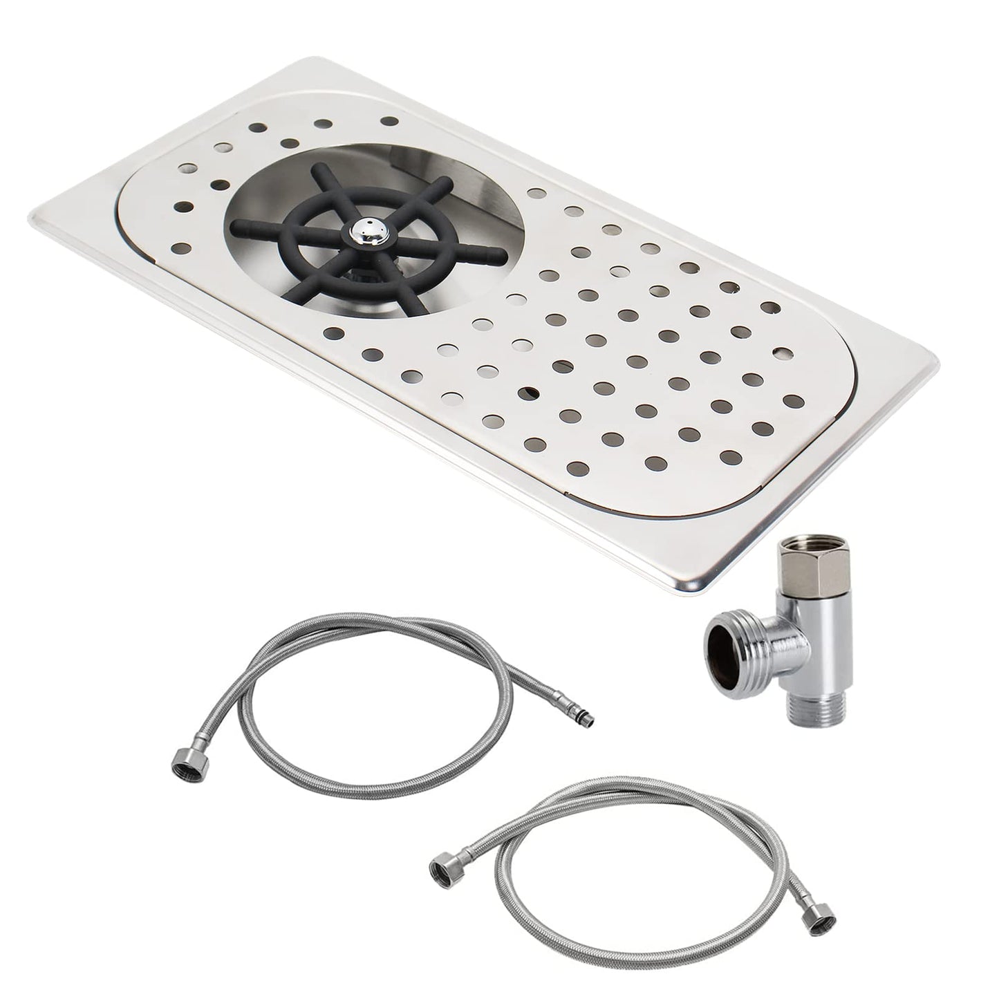 DIBTSA Pitcher Rinser, Espresso Rinser, Drain and Drip Tray, Stainless Steel Bar Glass Rinser for Sink, Cup Washer Spray Rinser for Home Kitchen Hotel Cafe Restaurant (12.8 x 6.9 x 0.9 inch,Silver)