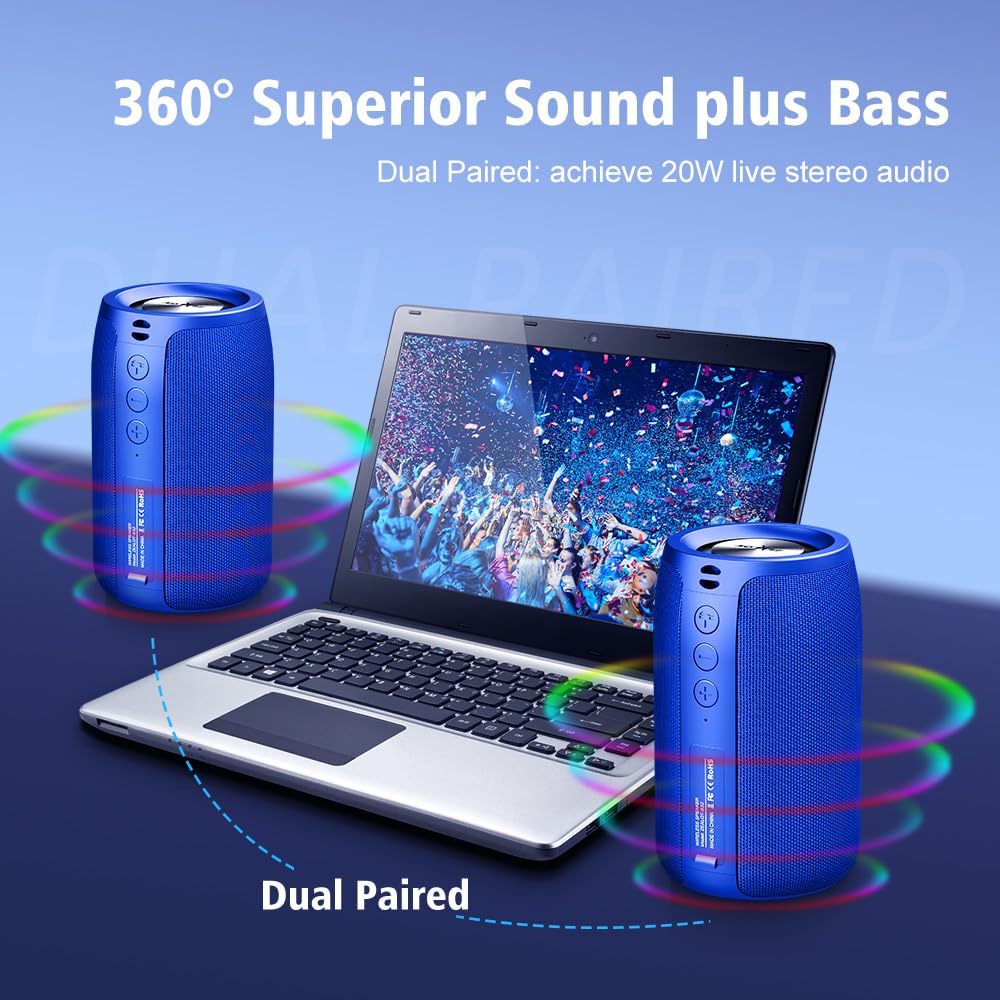Zealot Bluetooth Speaker, Portable Speaker S32,Wireless For Outdoor,Ipx5 Waterproof, Bluetooth 5.0, Dual Pairing, Usb, Tf Card,