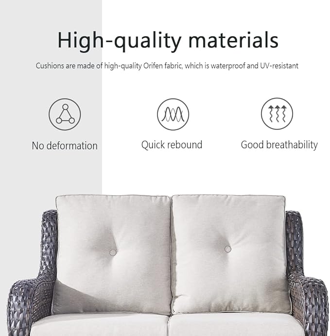 Belord Wicker Outdoor Furniture Patio Furniture Set - 6 Piece Patio Conversation Set with Swivel Rocker Chairs, Loveseat Sofa, Ottomans and Coffee Table, Beige Cushion