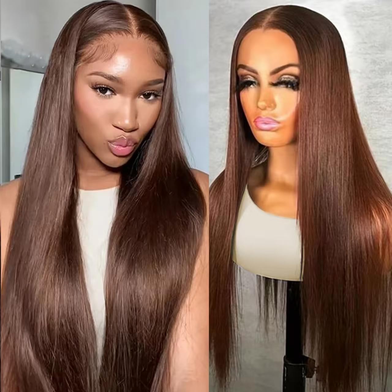 OOVVDA 32 Inch Chocolate Brown Lace Front Wigs Human Hair 13x6 Colored 4# Straight Lace Front Wigs Human Hair Pre Plucked 200% D