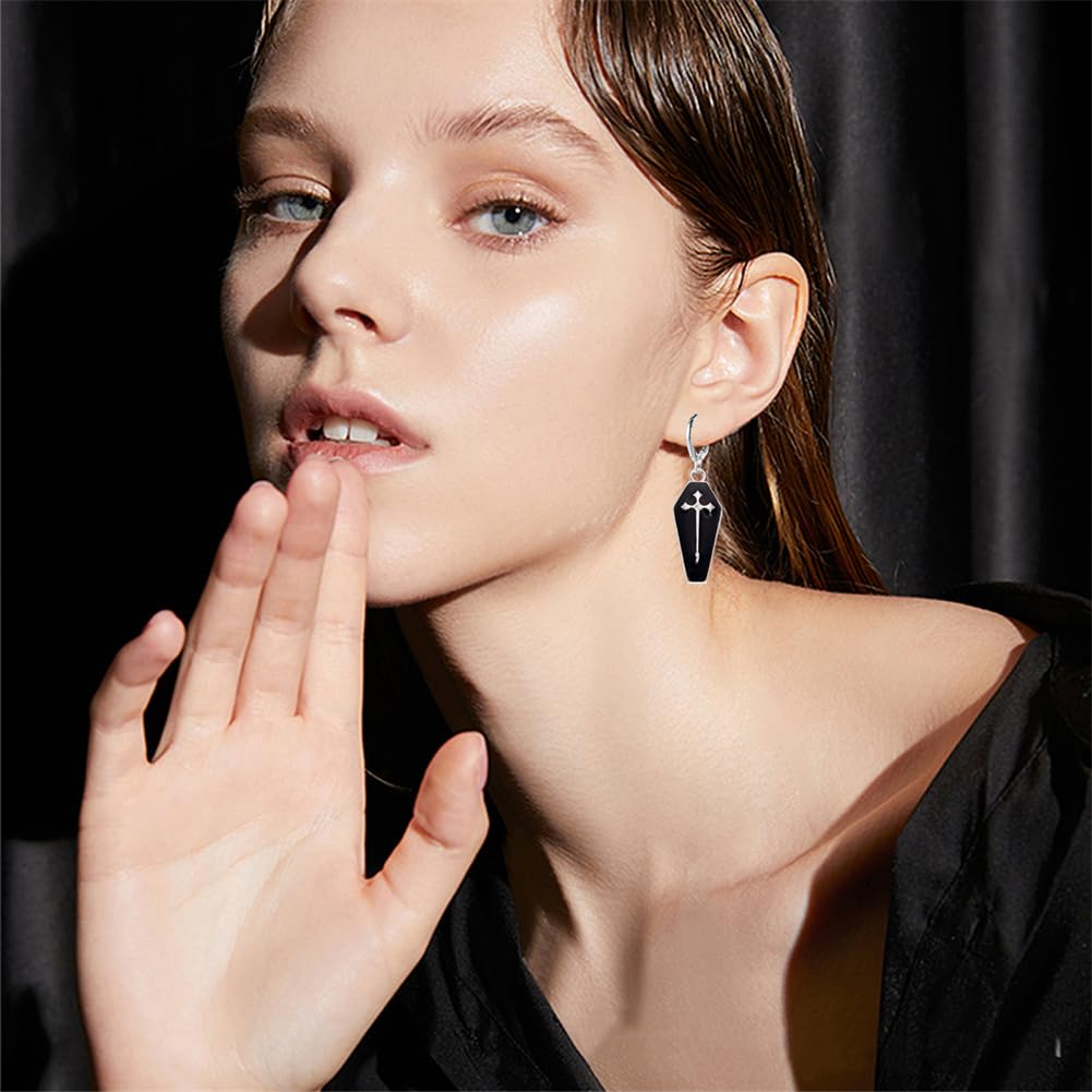 ANXIN STORE Gothic Retro Exaggerated Creative Cross Earrings Punk Style Funny Exaggerated Alternative Personality Earrings Female Gift (Black earrings)