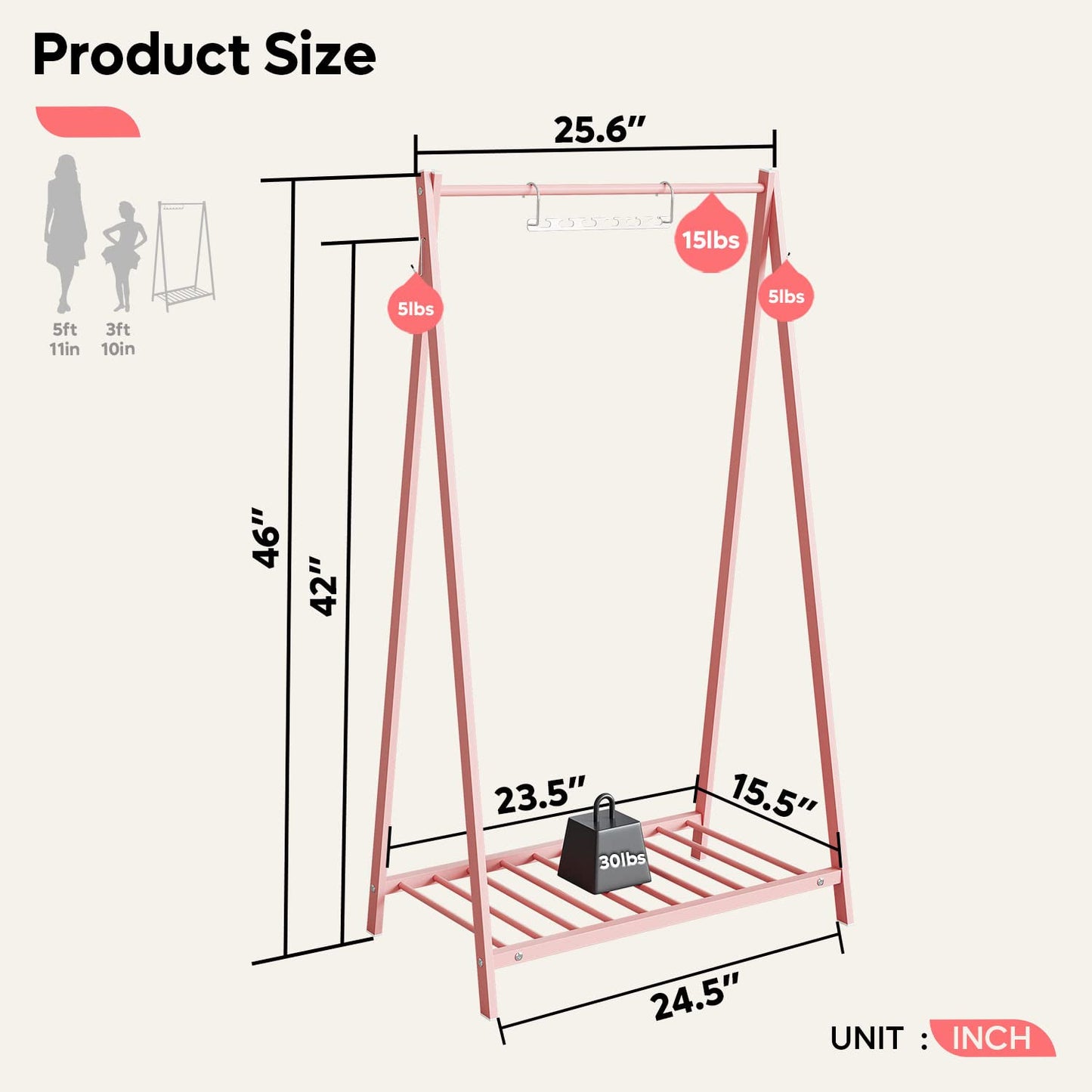 Bestier Kids Clothing Rack - Kids Costume Garment, Bottom Storage Shelf, Small Metal Dress Up Rack for Baby, Toddler, Children, Girls - Pink