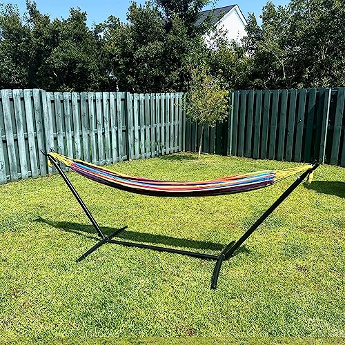 SZHLUX Double Hammock with Stand Included 450lb Capacity Steel Stand, Premium Carry Bag Included.Indoor Outdoor Brazilian-...