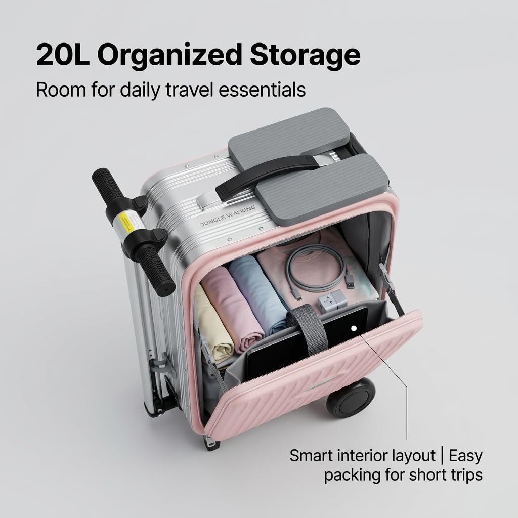 Pink Rideable Suitcase for Adults & Kids, 20" Carry On Electric Luggage with 250W Motor, 8 MPH, 5 Miles Range, Removable 93.6Wh Battery, TSA Lock, USB Charging, Max Load 240 lbs