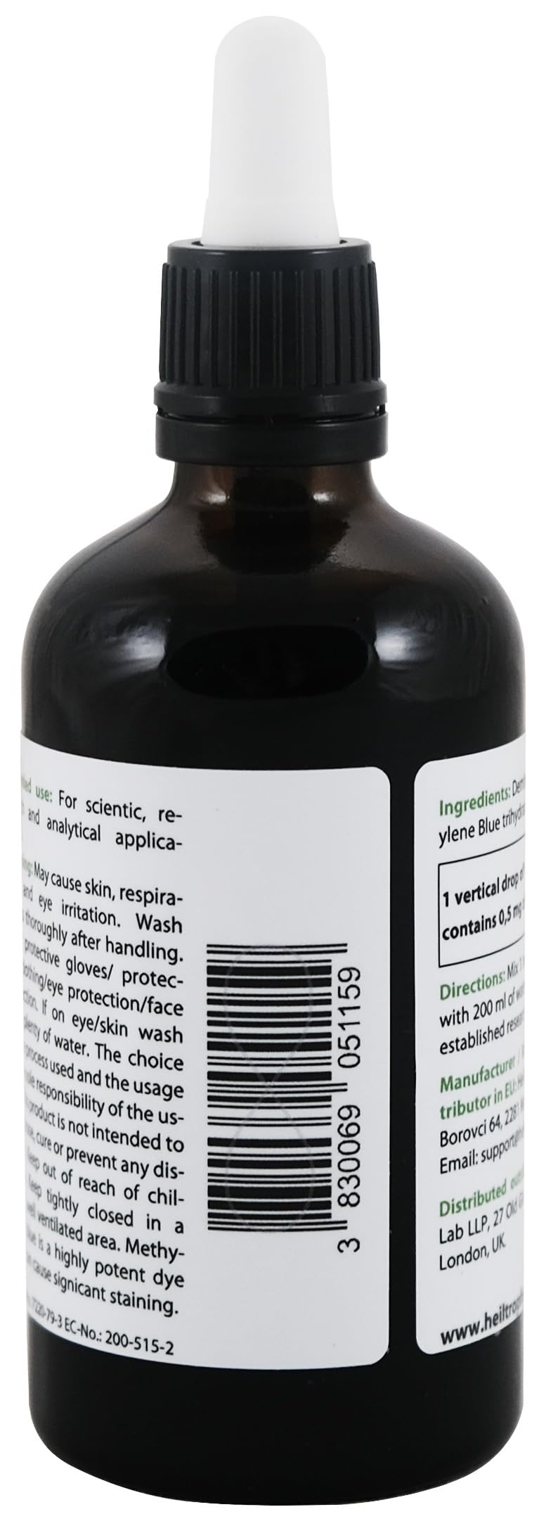 Methylene Blue 1% Solution 3.4 Fl Oz - 100 ml | Ultra High Purity | USP Pharma Grade Ingredients - Third-Party Tested | Formaldehyde Free | Glass Bottle | Heiltropfen®
