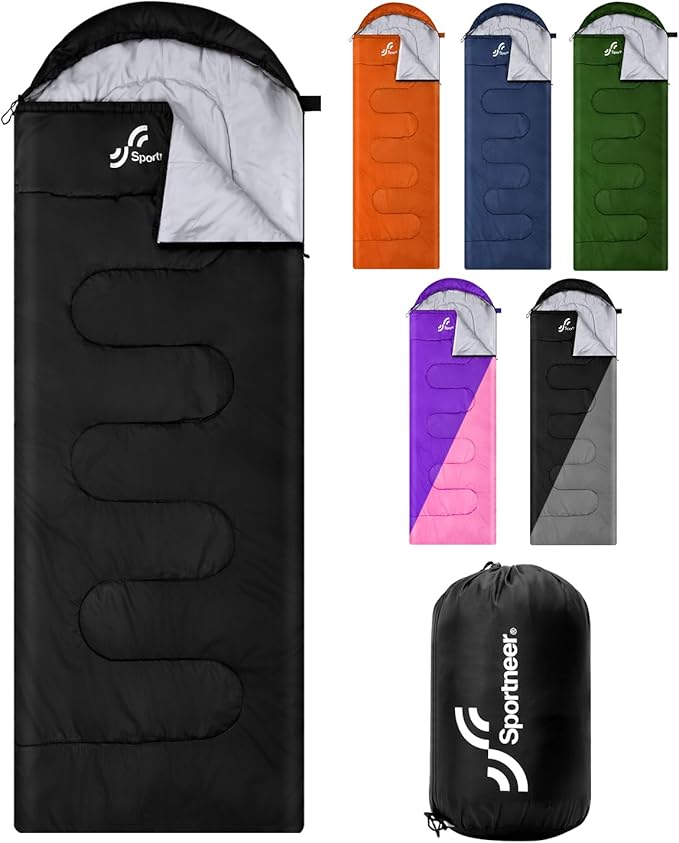 Sportneer Sleeping Bag, 3 Seasons Warm Cold Weather Sleeping Bags for Adults Kids Boys Girls with Compression Sack- Lightw...