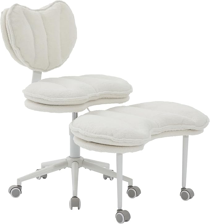 Cross Legged Office Chair for Adults, Criss Cross Office Chair with Wheels, Adjustable Meditation Chair with Lumbar Support, ADHD Desk Chair for Home Office, Ivory