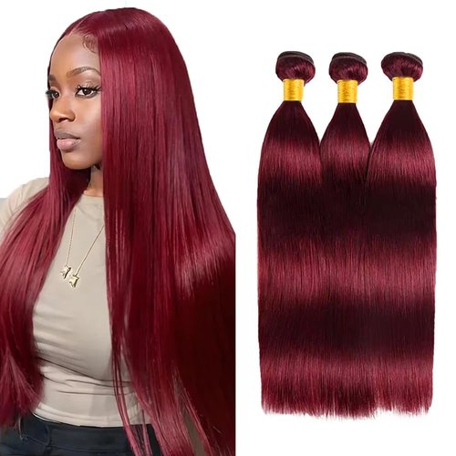 Condescension Human Hair Bundles Burgundy 99J Straight 20 22 24 Inch Bundles Human Hair 100% Unprocessed Burgundy Soft Sewn In Hair with Double Weft for Black Women
