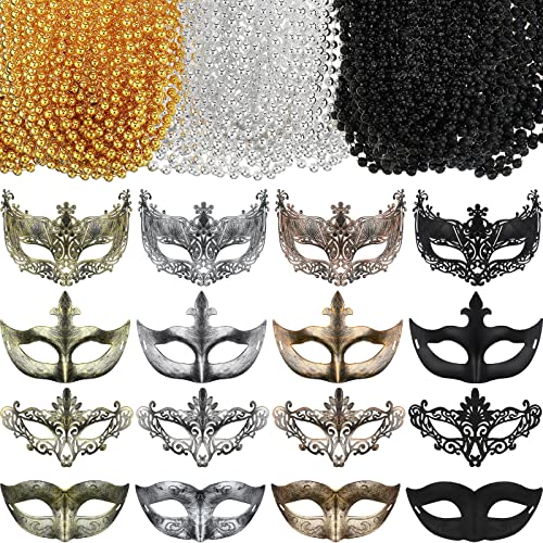 Bucherry 88 Pcs Masquerade Masks Beads Necklace Set Vintage Venetian Mask Metallic Beaded Necklace for Carnival Cosplay Prop