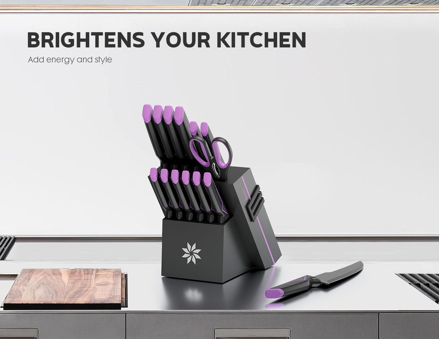 Knife Set - 15 PCS Kitchen Knife Set with Built-in Knife Sharpener Block - Stainless Steel Knife Block Set - Dishwasher Safe, Christmas Elegant Box for Men Women