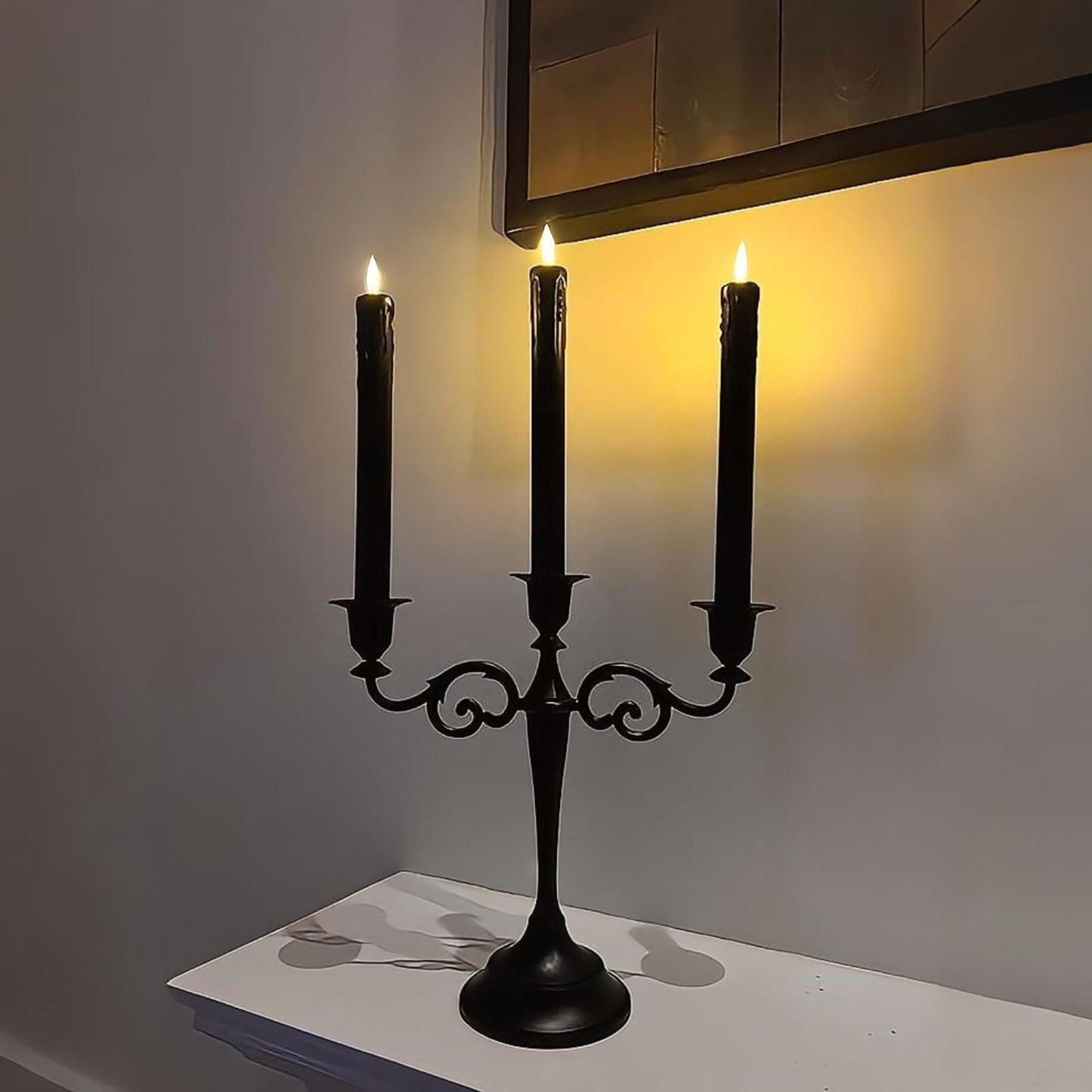 Lezonic Black Flameless Taper Candles Battery Operated with Remote, Long LED Candlesticks Flickering Real Wax Set of 6, 9.5 inch Battery Candles with Realistic 3D Flame for Halloween