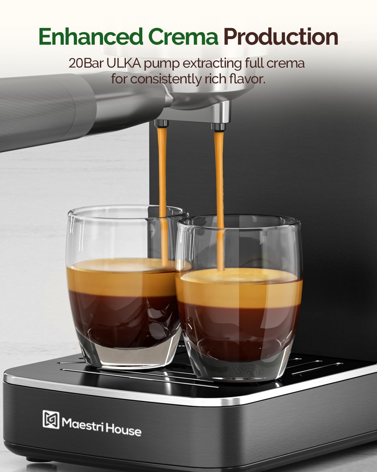 Maestri House Espresso Machines 20 Bar ULKA Pump, Compact Espresso Maker Built-in Flow Meter Steam Milk Frother, 43oz Removable Water Tank Stainless Steel Coffee Machine for Cappuccino (Black)
