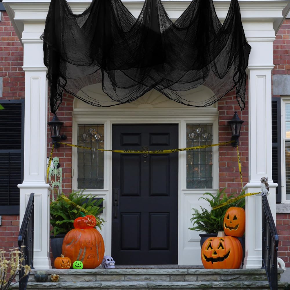 Vellibring 400" x 85" Halloween Creepy Cloth Decoration, Large Black Spooky Fabric Cloth Scary Gauze Cheesecloth for Haunted House Halloween Party Yard Wall Indoor Outdoor Decor
