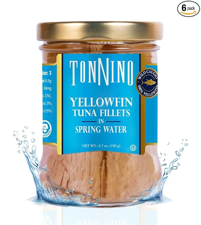 Tonnino Yellowfin Tuna Fish Premium – Spring Water – Pack of 6 – Alternative to Salmon – Protein Snacks – Ready to Eat Meals