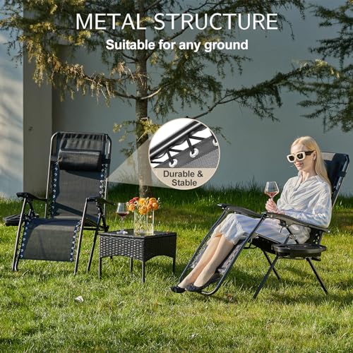 Sweetcrispy Zero Gravity Chairs, Set of 2 Portable Recliner Beach Camping Patio Outdoor Folding Lounge Chair with Cup Hold...