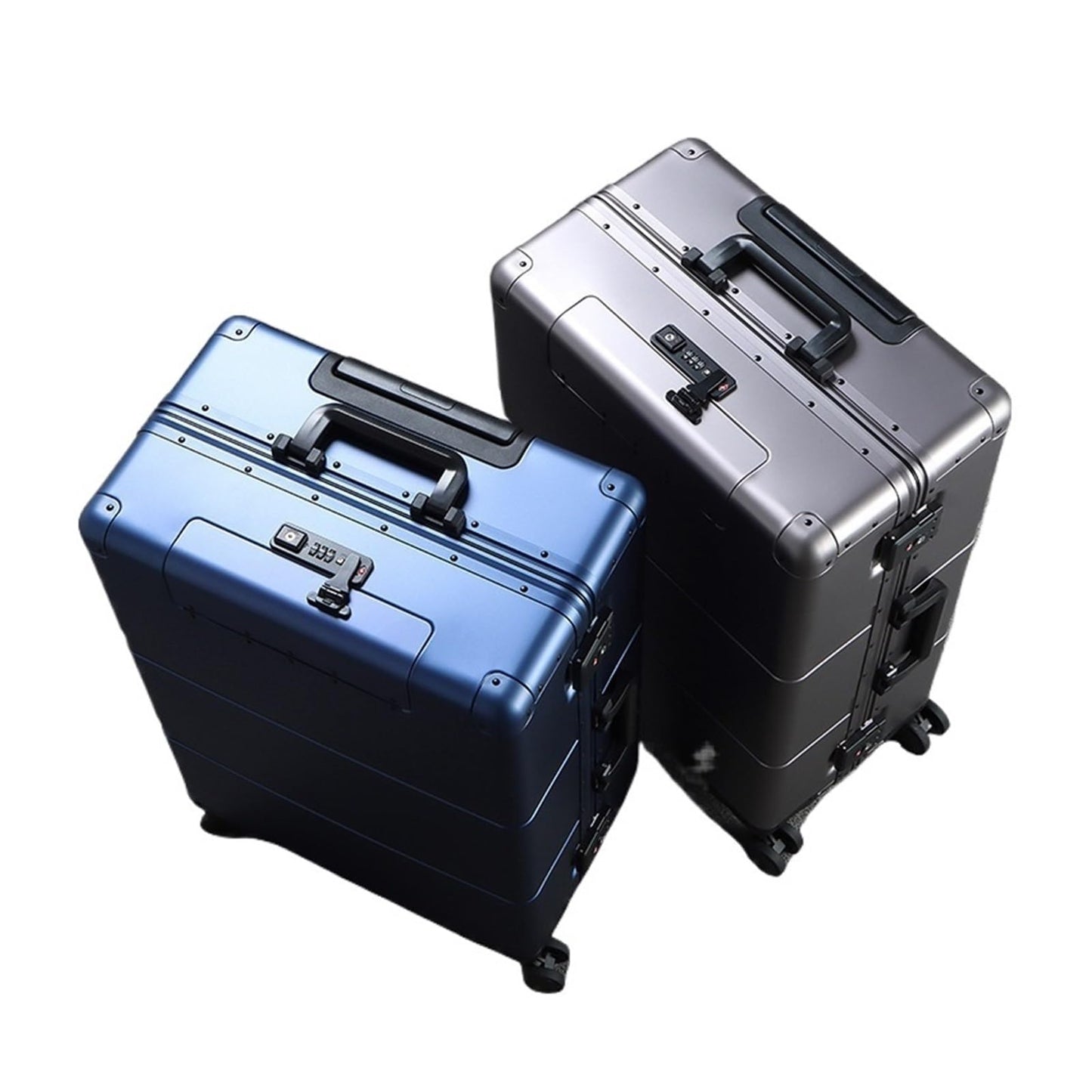 MUdson Trunk Travel Suitcase with Wheels Aluminum Magnesium Alloy Luggage Men's Trolley Case Metal Business 20 Boarding Women's 24-Inch Durable (Color : Black 006 Thick Alum, Size : 20inch)