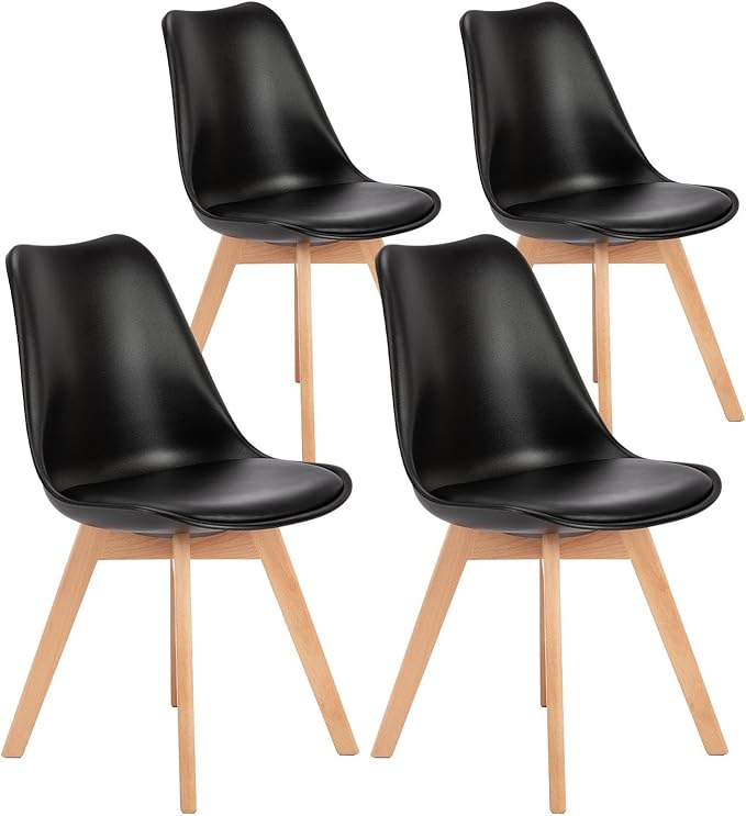 OLIXIS Set of 4 Dining Kitchen Mid-Century Modern Chairs with Wood Legs and PU Leather Cushion for Living Room Bedroom Out...