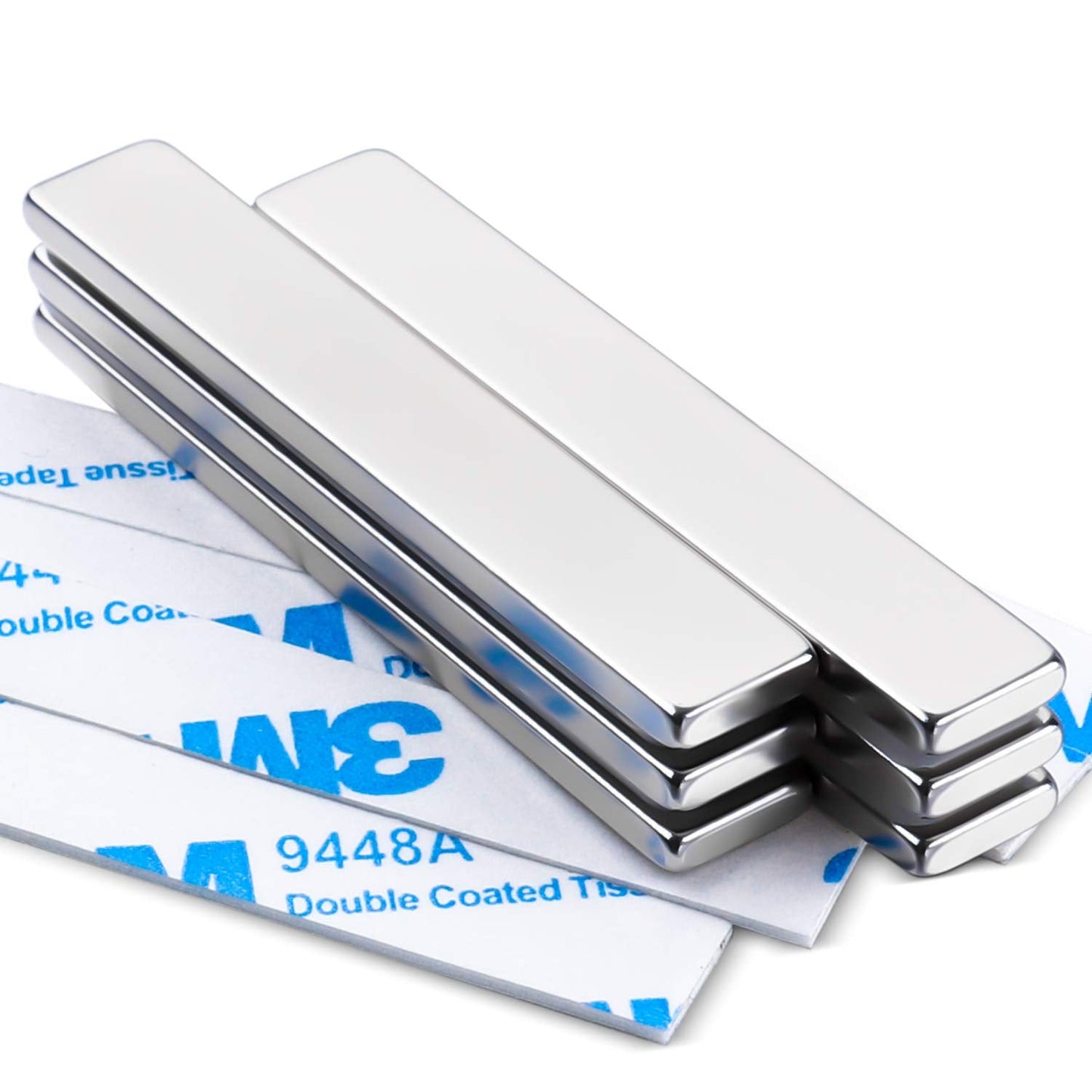 MIKEDE Magnets 6pcs Neodymium Magnet 2.36x0.39x0.12inch Strong Rare Earth with Adhesive Backing Heavy Duty Fridge Magnetic Strips Refrigerator Blocks Crafts Extra Super Sticky Bar 60x10x3mm (Silver)