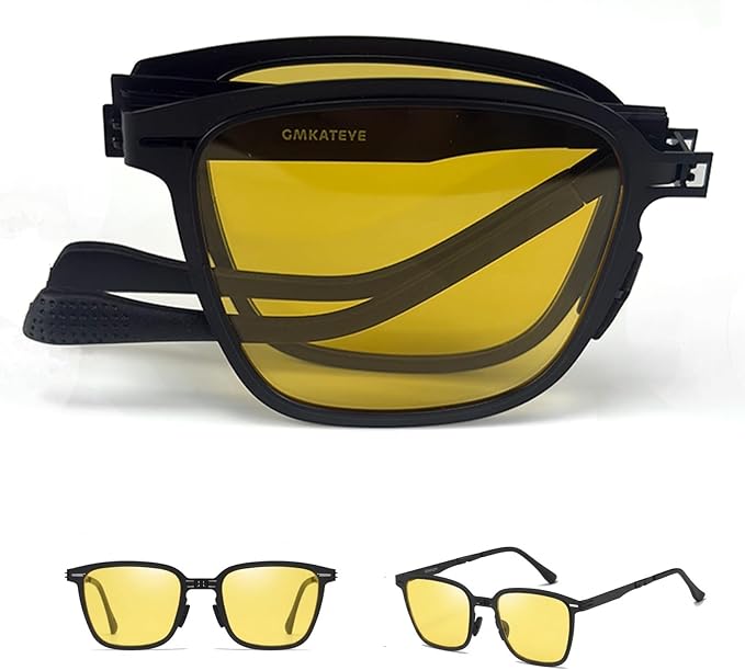GMKATEYE Night Driving Glasses for Men Womens - Anti Glare Night Vision Pro Driving Polarized Yellow Lenses, Foldable & Li...