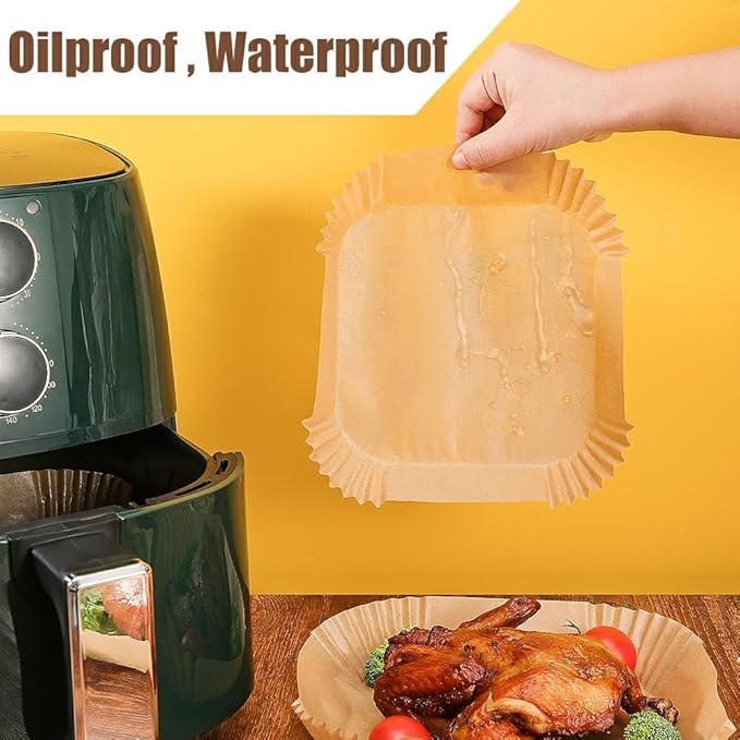 9.5 Inch Paper Air Fryer Liners Disposable,130 Pcs Square Air Fryer Parchment Liners, Suitable for 5-8 Qt,Non-stick &Oil-proof Parchment Paper for Frying