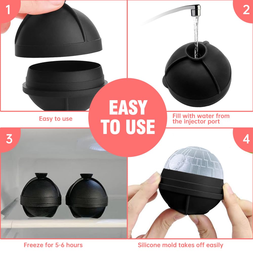 NICITY 2 Packs Death Star Ice Cube Mold with Millennium Falcon Bottle Opener，3D Star War Ice Cube Mold for Whiskey, Bourbon, Cocktails.Funny Star Wars Gifts for Men Women Him Dad