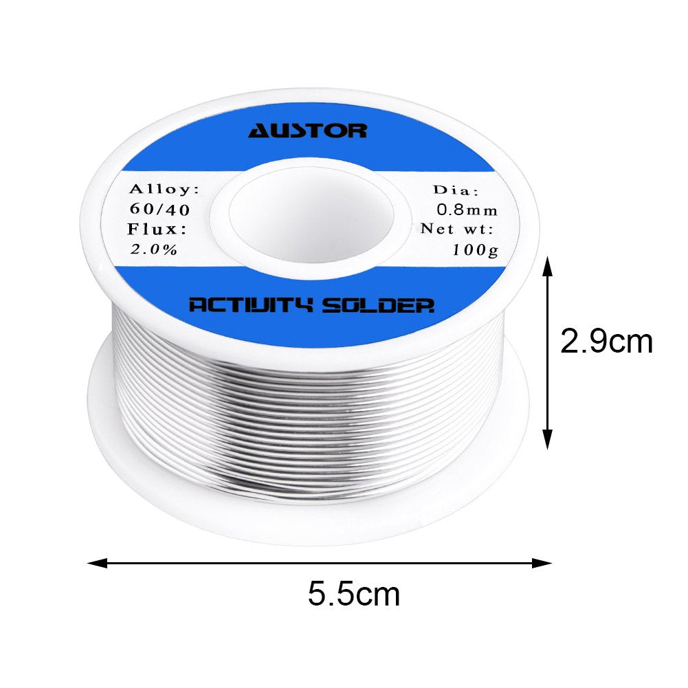 AUSTOR 60-40 Tin Lead Rosin Core Solder Wire for Electrical Soldering (100g, 0.8mm)