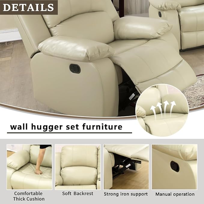 A Ainehome Living Room Furniture Set Leather Recliner Sofa Set Loveseat Chair Furniture Sofa Set for Living Room/Small Space/Rv/House/Office/Theater Seating (A-Beige Leather, Chair)
