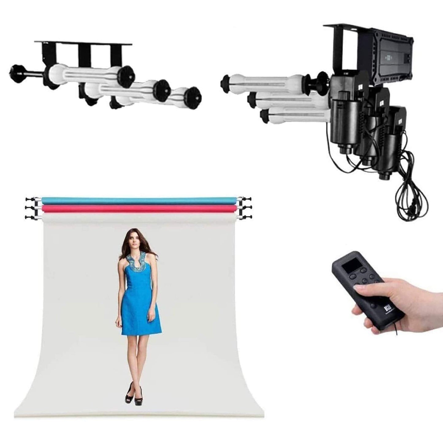 Fotoconic 3 Roller Motorized Electric Wall Ceiling Mount Background Support System With Remote