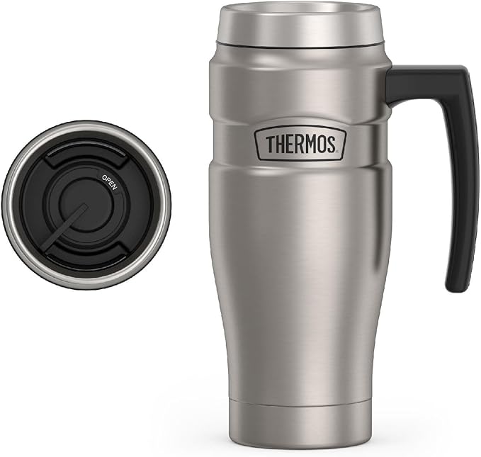 THERMOS Stainless King Vacuum-Insulated Travel Mug with Handle - 16oz, Matte Steel - Thermos Tumbler for Hot & Cold Drinks...