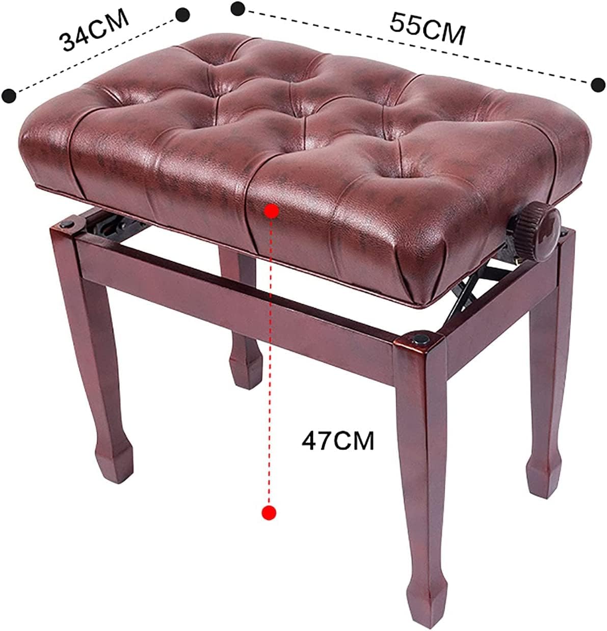 ZHOUYANB Piano Stool Dressing Table Genuine Leather Bench Keyboard Padded Cushion Filling with High Resilience Sponge 65 X 34 47-57cm (Mahogany One Size)