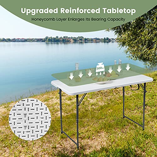 Goplus 4ft Folding Table, 48 x 24 Inch Indoor Outdoor Foldable Plastic Folding Tables, Height Adjustable Portable Rectangu...