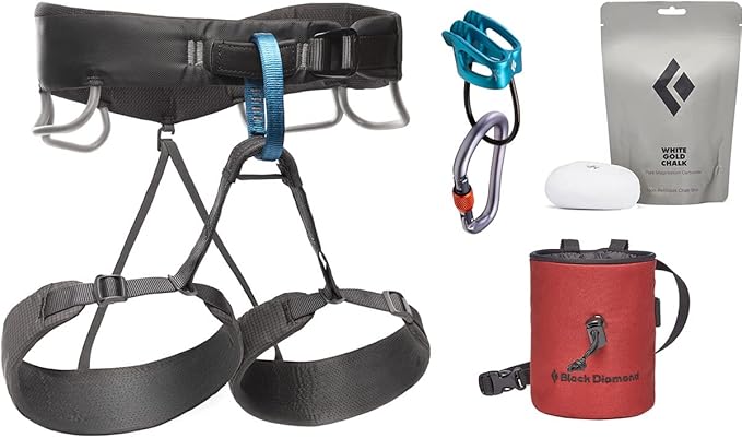 BLACK DIAMOND Men’s Momentum Harness Package | Harness, Belay Device, Locking Carabiner & Chalk Bag | Anthracite | Extra S...