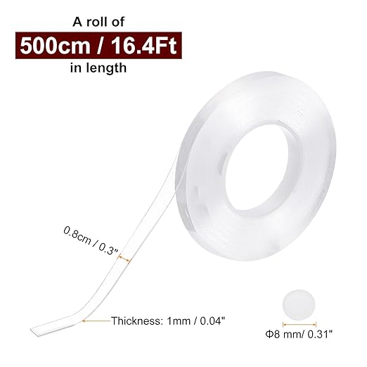 PATIKIL Double Sided Tape Heavy Duty, Transparent Nano Adhesive Mounting Tape for Picture Hanging Walls Decor, 1 Roll 5mx8mmx1mm Strip & 200 Pcs 8mmx1mm Circle