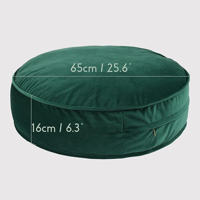 YIUOR Velvet Floor Pillows Round Chair Cushion Couch Throw Pillow Soft Pouf Seat Mattress Bean Bag for Reading Nook Play Room (25.6",Green)
