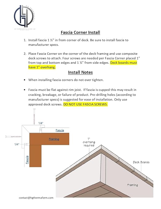 Saddle Select 12-Inch Composite Deck Corner Fascia Trim - HG Thermaform, Made for Trex Decks, OEM Materials, Easy Installation, Sold Individually