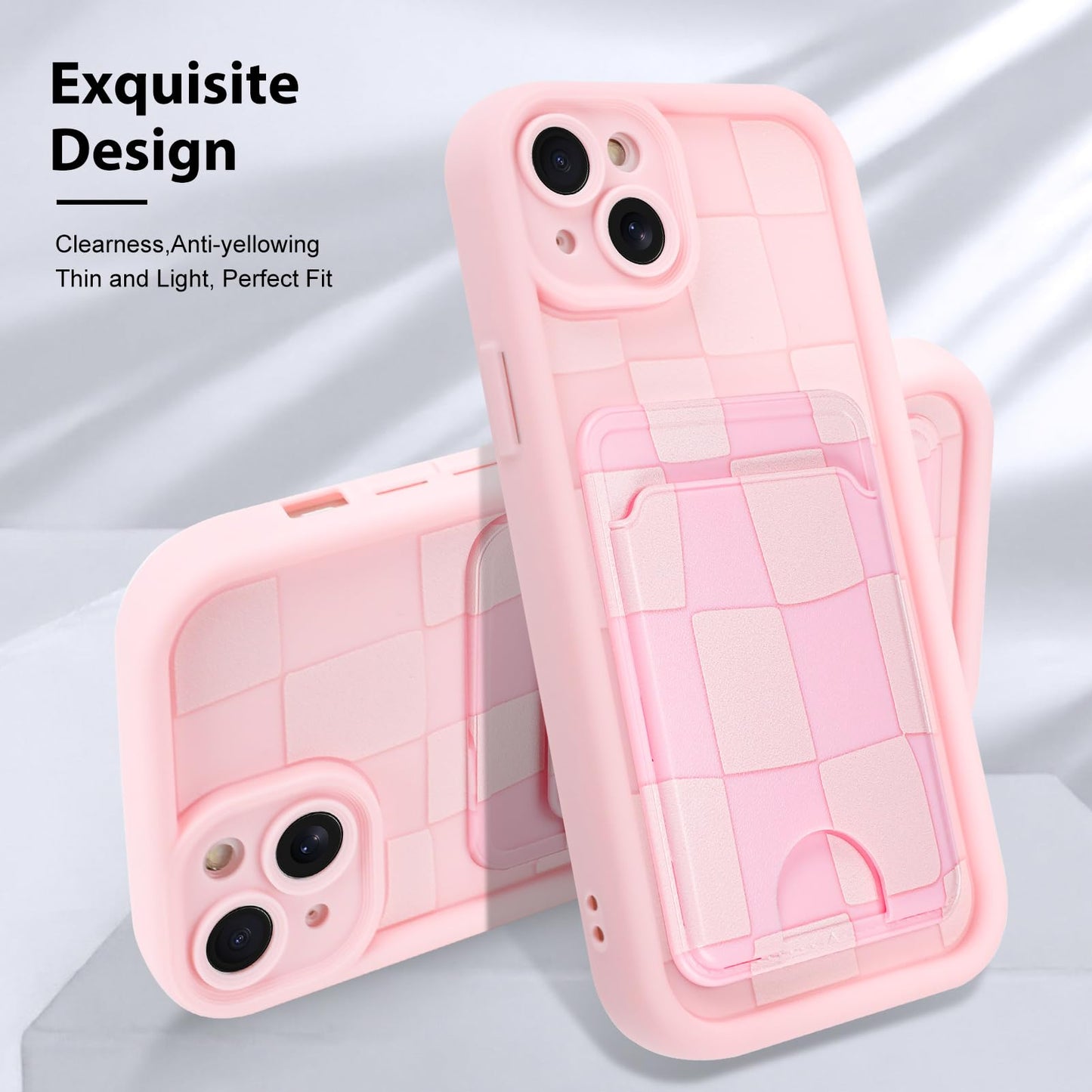 Kanghar Compatible With Iphone 15 Case, Wallet Silicone Checkered Cute Pattern, Card Holder Camera Protection Soft Slim Shockpro